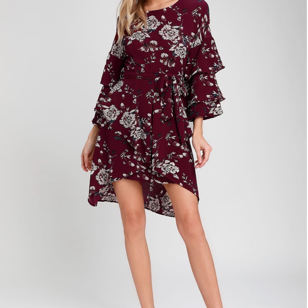 Lulus burgundy floral dress